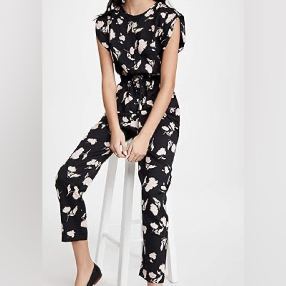 Joie NWT Black and Pink Floral Jumpsuit